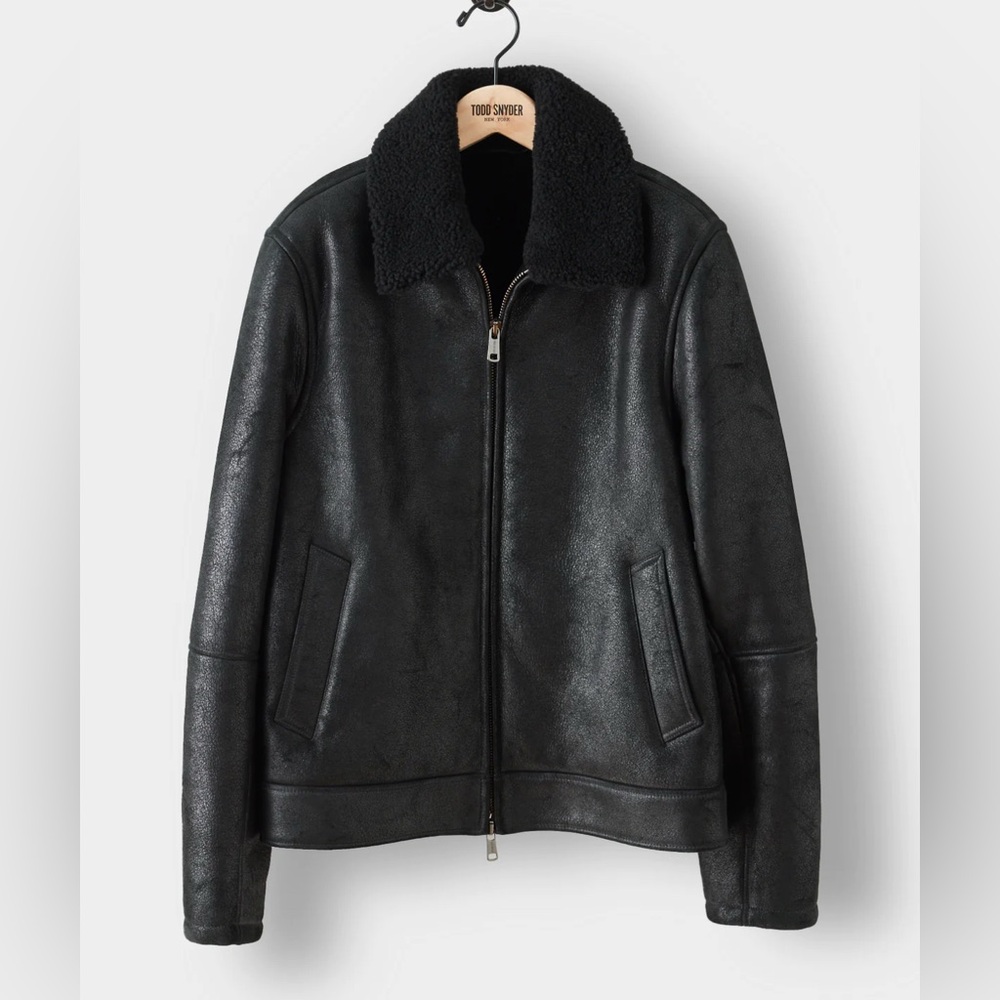 Todd Snyder Italian Shearling Leather Aviator Jacket In Faded Black NWT